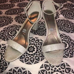 New Glitter Silver Stack Heels